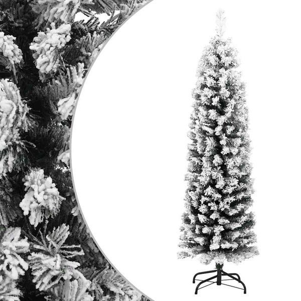 vidaXL Úzky umelý vianočný stromček, zasnežený, zelený 120 cm, PVC