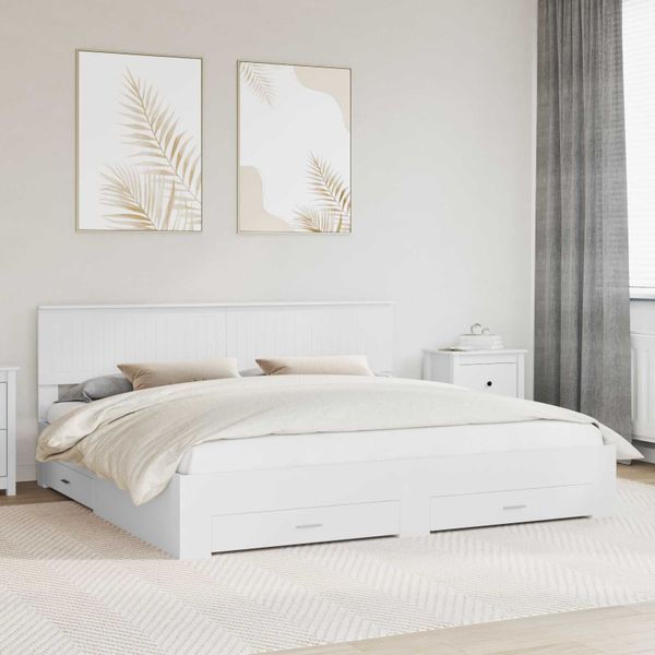 vidaXL Rám postele so zásuvkou Biela 200 x 200 cm Kompozitné drevo