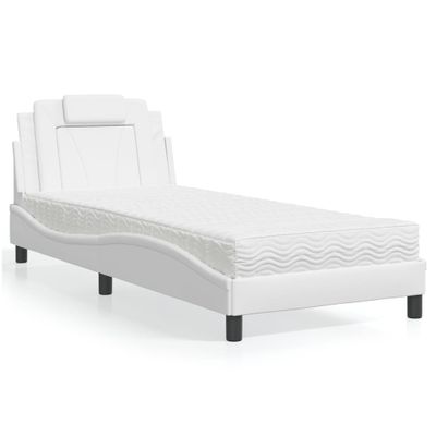 vidaXL Posteľ Viana s matracom biela 90x200 cm umelá koža