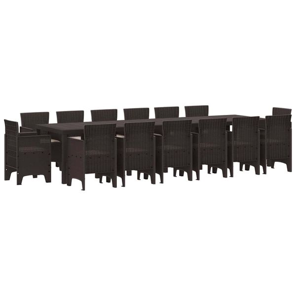 vidaXL Záhradný jedálenský set 15 pcs Hnedá Polt ratan