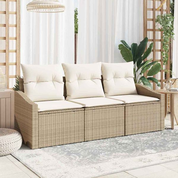 vidaXL Súprava záhradných pohoviek 3 pcs Béžová a biela polyratan