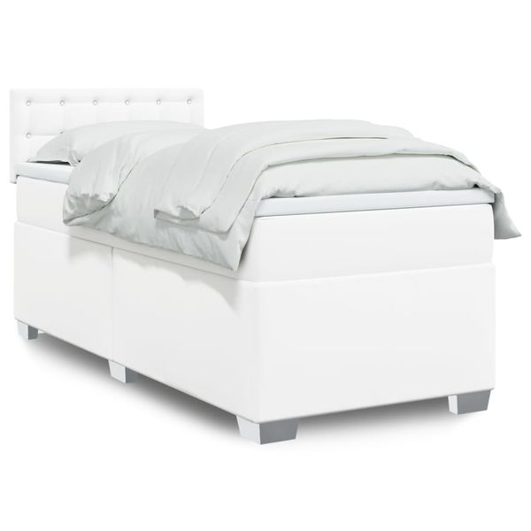 vidaXL Boxspring posteľ s matracom biela 90x200 cm umelá koža