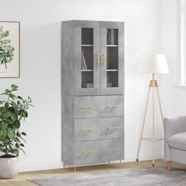vidaXL Vysoká skrinka betónová sivá 69,5x34x180 cm spracované drevo