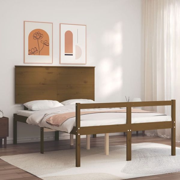 vidaXL Posteľ pre seniorov s čelom, medová, 120x200 cm, drevený masív