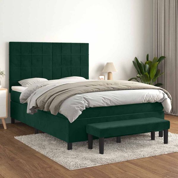 vidaXL Posteľný rám boxsping s matracom tmavozelený 140x190 cm zamat