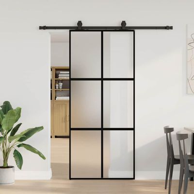 vidaXL Posuvné dvere s kovaním čierne 90x205 cm tvrdené sklo