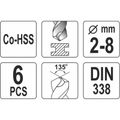 Sada vrtákov na kov 6ks HSS-COBALT 2-8mm