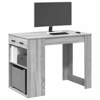 vidaXL Stolík so zásuvkou a policou sivé sonoma 102x62x77,5 cm