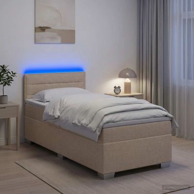 vidaXL Posteľ s boxspringom a matracom a LED Krémová 80 x 200 cm Látka