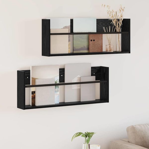 vidaXL Regál na časopisy s poličkou 2 pcs Čierny dub 80 x 12 x 30 cm
