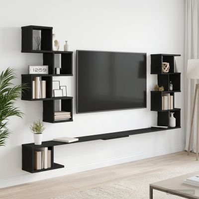 vidaXL Nástenná polica na TV Čierny dub 180 x 15 x 94 cm