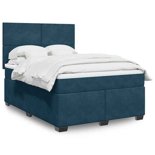 vidaXL Posteľný rám boxsping s matracom modrý 160x200 cm zamat