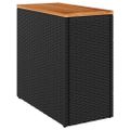 vidaXL Záhradný bočný stolík s drevenou doskou, čierny 58x27,5x55 cm, polyratan