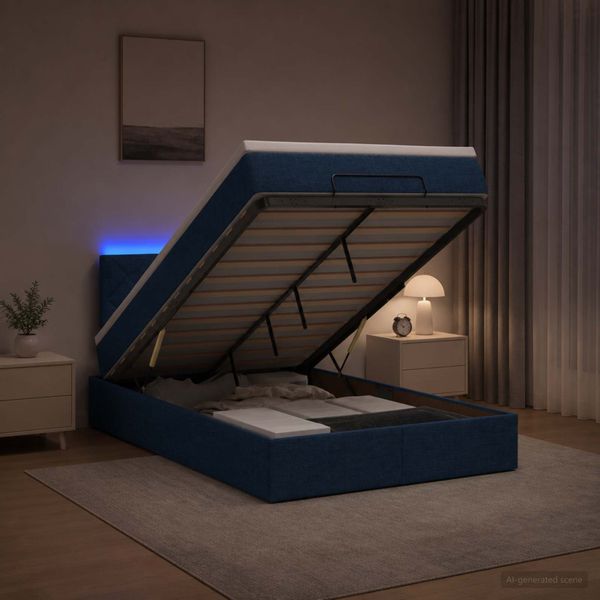 vidaXL Ottoman posteľ s matracom a LED Modrá 120 x 190 cm Látka