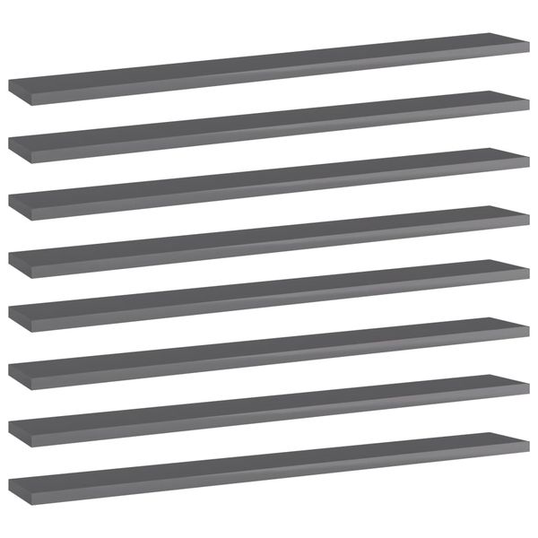 vidaXL Prídavné police 8 ks, lesklé sivé 80x10x1,5 cm, drevotrieska