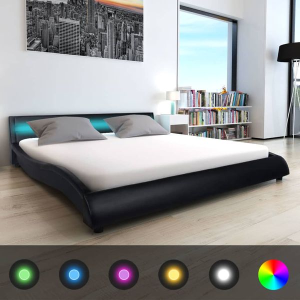 vidaXL Posteľ+matrac, pamäťová pena, LED, čierna, umelá koža 180x200cm