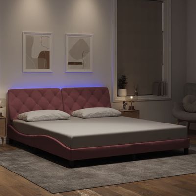 vidaXL Rám postele s LED bez matraca ružový 180x200 cm zamat