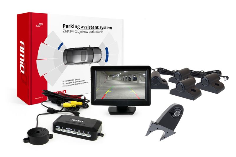 Parkovací asistent TFT01 4,3" s kamerou HD-502-IR 4 senzory čierna Truck