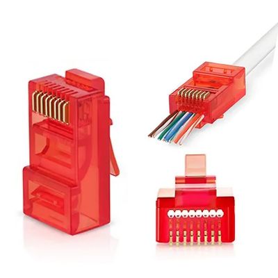 W-star Konektor UTP RJ45EZ Cat5e 100ks pozlátený, červená, pass through RJ45EZ5RS