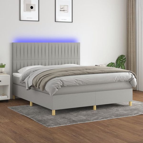 vidaXL Posteľ boxsping s matracom a LED bledosivá 180x200 cm látka