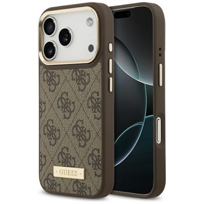 Puzdro Guess 4G Logo Plate MagSafe pre iPhone 17 Pro hnedá