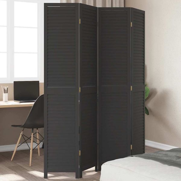 vidaXL Paraván, 4 panely, čierny, masívne drevo paulovnie