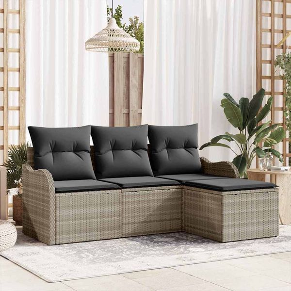 vidaXL Súprava záhradných pohoviek 4 pcs Svetlosivá Poly ratan