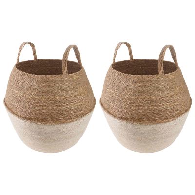 vidaXL Kvetináč s uchami 2 pcs Biela Ø 32 x 32 cm 100% Morská tráva