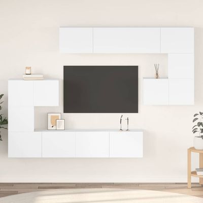 vidaXL 8-dielna súprava TV skriniek, biela, kompozitné drevo