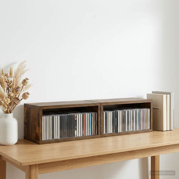 vidaXL Roh na skladovanie CD 2 ks Dymový dub 40 x 17 x 17 cm