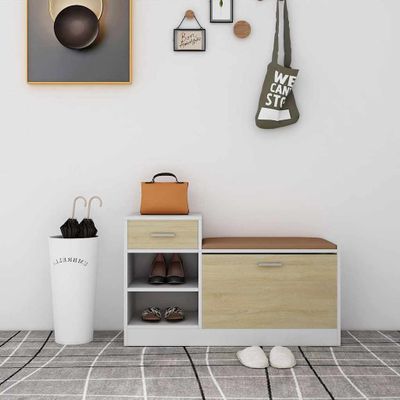 vidaXL Lavica na topánky, biela+sonoma 94,5x31x57 cm, kompozitné drevo
