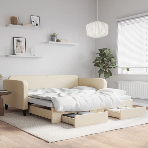 vidaXL Rozkladacia denná posteľ so zásuvkami krémová 100x200 cm látka
