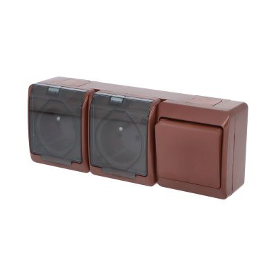 GALATEA IP44 Prepínač striedavý č.6+zásuvka 2x 2P+PE (hnedá / prehliadateľné víčko)