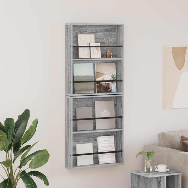 vidaXL Regál na časopisy s poličkou 2 pcs Sivý Sonoma 60 x 12 x 70 cm