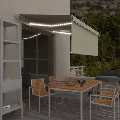 vidaXL Ručne zaťahovacia markíza s tienidlom a LED 3x2,5 m krémová