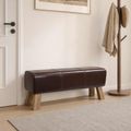 vidaXL lavička 110 x 30 x 45 cm Skutočná koža Tmavohnedá
