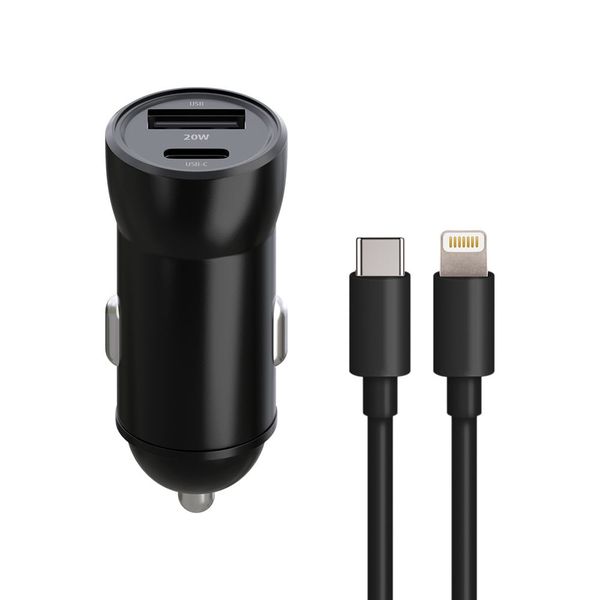 Maxlife MXCC-04 PD QC autonabíjačka 1x USB-C 1x USB 20W  + USB-C - Lightning kábel 27W (OEM0400389)