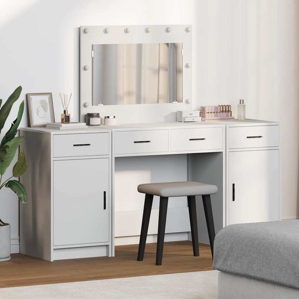 vidaXL Toaletný stolík so zásuvkou 3 pcs Biela Kompozitné drevo