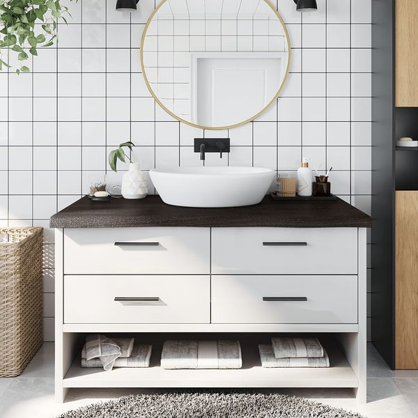 vidaXL Kúpeľňová doska tmavohnedá 100x50x(2-6) cm ošetrený masív