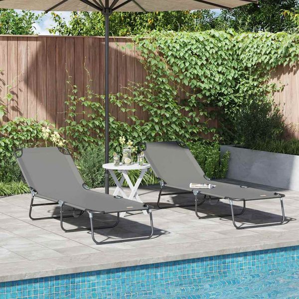 vidaXL Skladací lehátko 2 pcs Sivá 188 x 57 x 86,5 cm Polyester