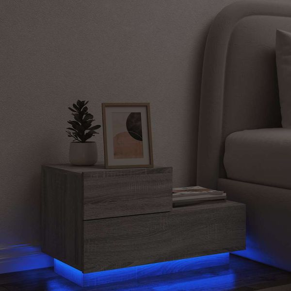 vidaXL Nočný stolík s LED svetlami sivý sonoma 70x36x40,5 cm