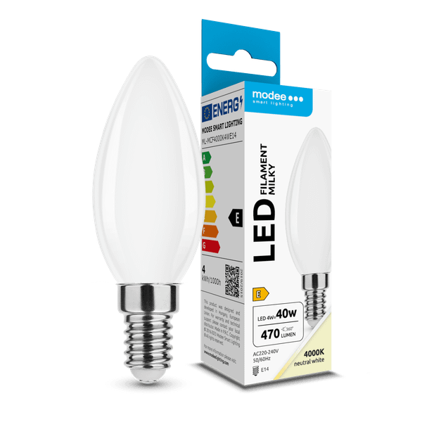 Modee LED žiarovka Filament Milky Candle C35 4W E14 4000K