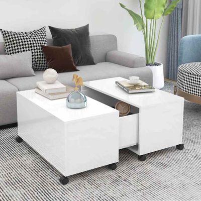 vidaXL Konferenčný stolík lesklý biely 75x75x38 cm drevotrieska