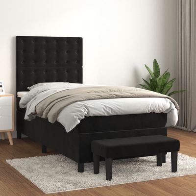 vidaXL Posteľný rám boxspring s matracom čierny 90x200 cm zamat