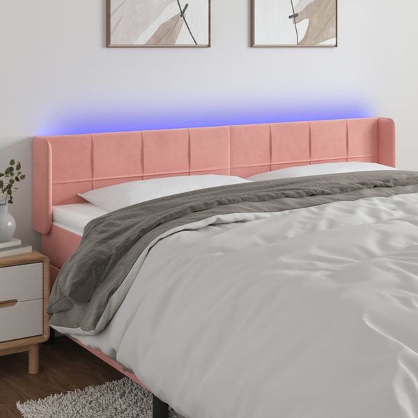 vidaXL Čelo postele s LED ružové 163x16x78/88 cm zamat