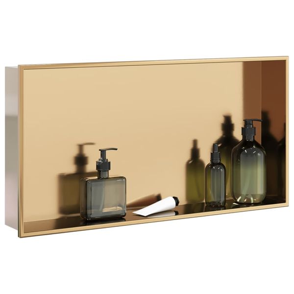vidaXL Výklenok do sprchy brúsený zlatý 62x32x9 cm nerezová oceľ