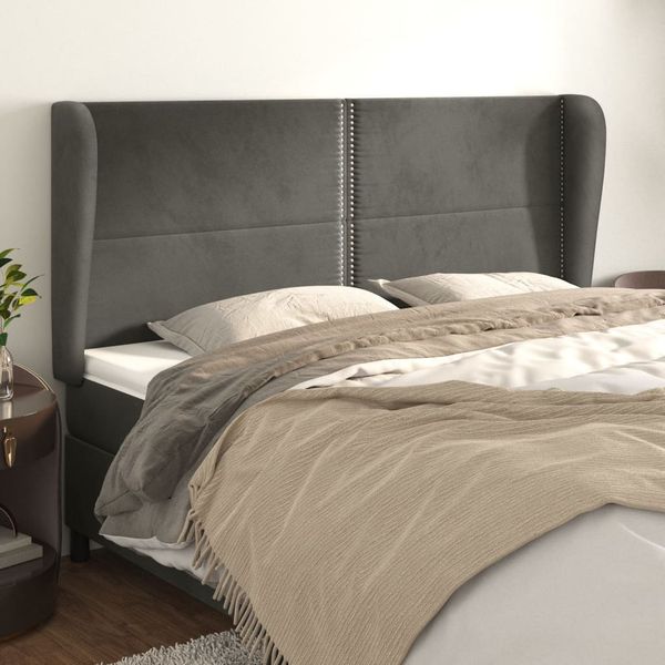 vidaXL Čelo postele so záhybmi tmavosivé 203x23x118/128 cm zamat