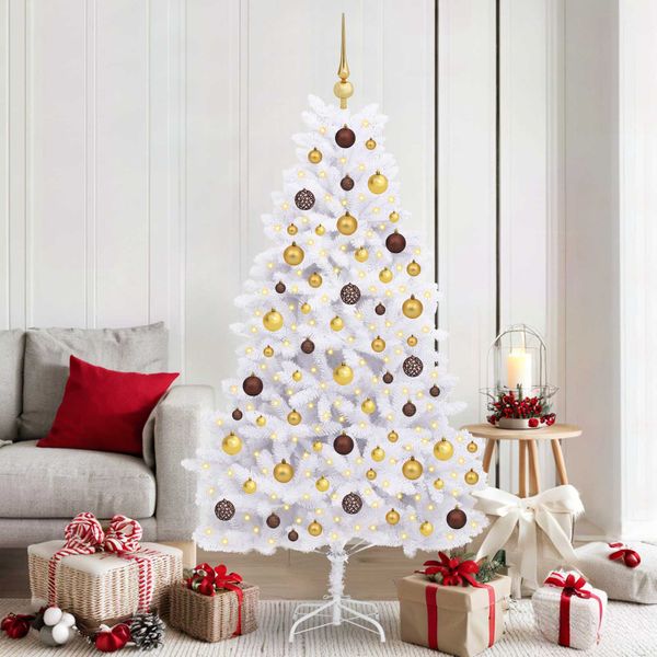 vidaXL Umelý Sklápací Vianočný Stromček LED Biela 90 x 90 x 180 cm