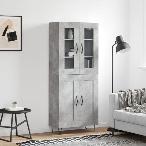 vidaXL Vysoká skrinka betónová sivá 69,5x34x180 cm spracované drevo