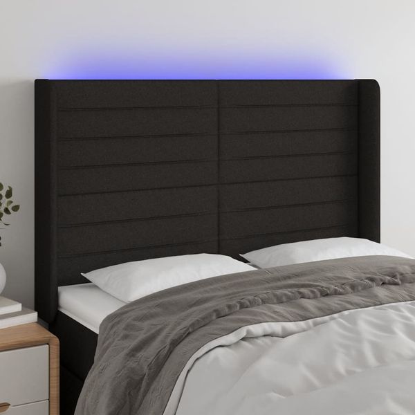 vidaXL Čelo postele s LED čierne 147x16x118/128 cm látka